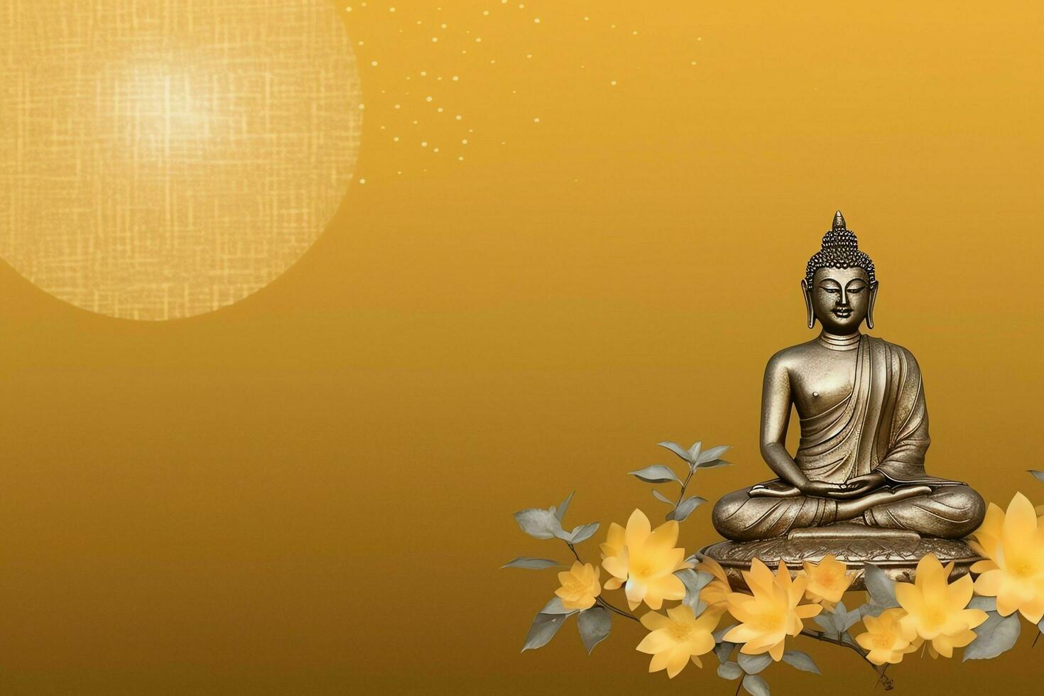 A buddha sits in in vesak buddha purnima day with copy space. Background for vesak festival day concept. Vesak celebration day greetings concept by AI Generated photo