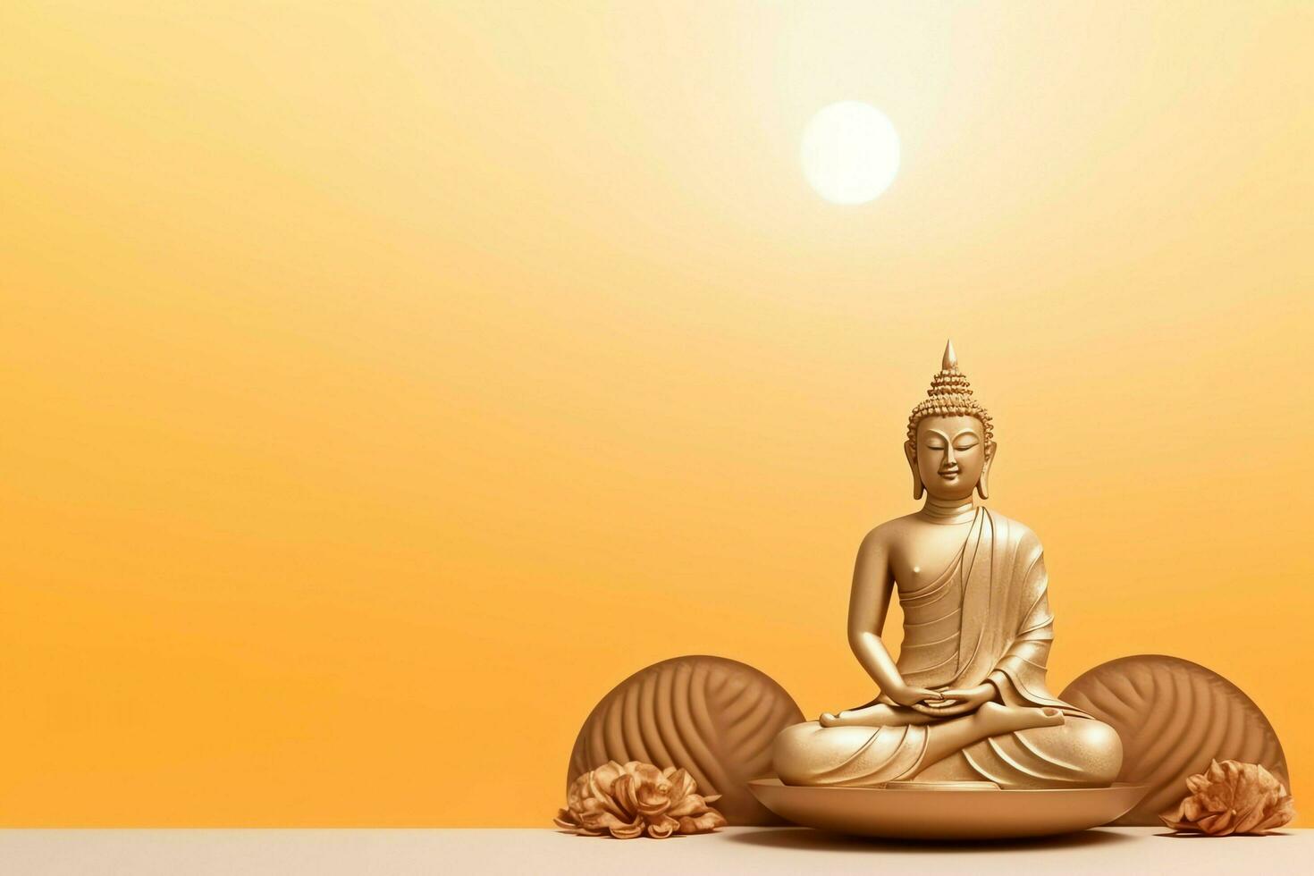 A buddha sits in in vesak buddha purnima day with copy space. Background for vesak festival day concept. Vesak celebration day greetings concept by AI Generated photo