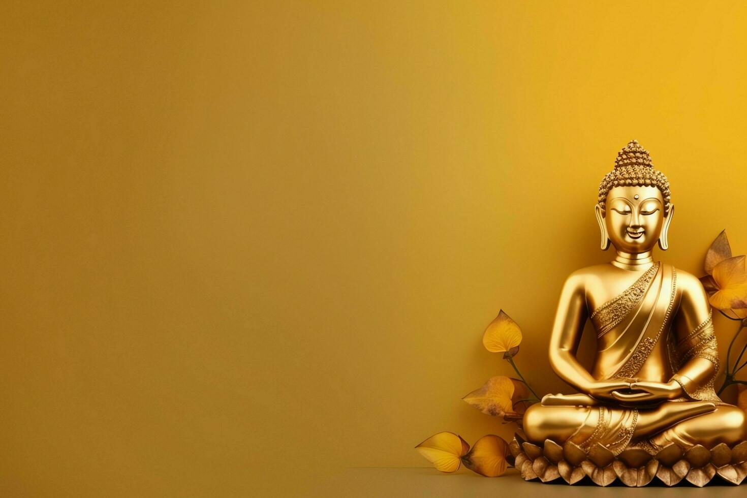 A buddha sits in in vesak buddha purnima day with copy space. Background for vesak festival day concept. Vesak celebration day greetings concept by AI Generated photo