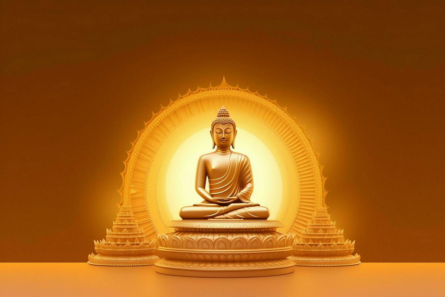 A buddha sits in in vesak buddha purnima day with copy space. Background for vesak festival day concept. Vesak celebration day greetings concept by AI Generated photo