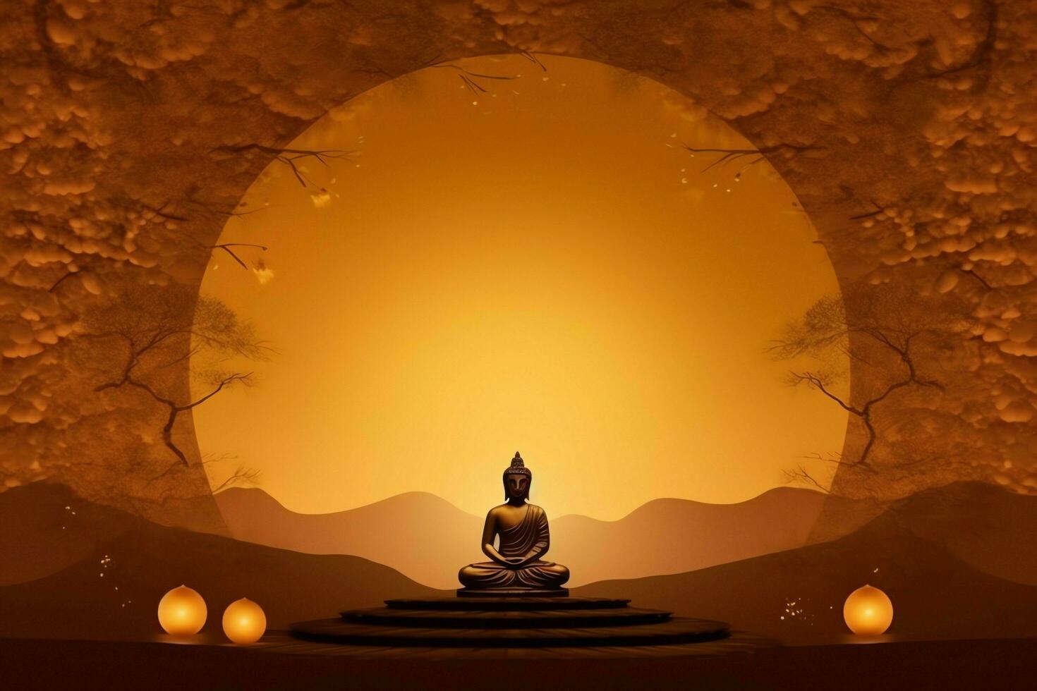 A buddha sits in in vesak buddha purnima day with copy space. Background for vesak festival day concept. Vesak celebration day greetings concept by AI Generated photo