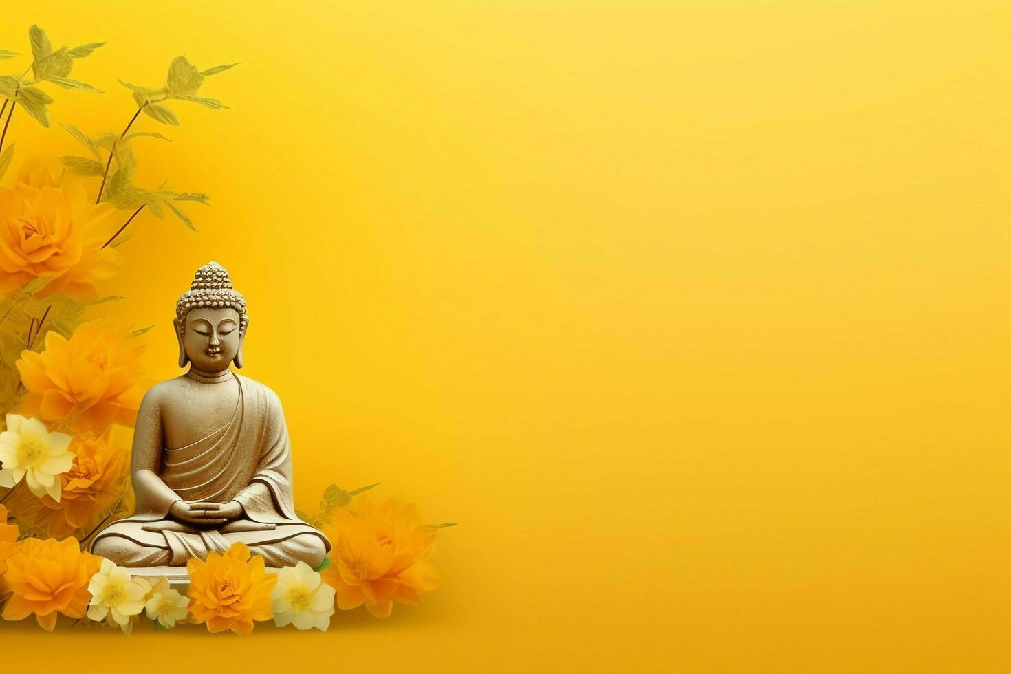 A buddha sits in in vesak buddha purnima day with copy space. Background for vesak festival day concept. Vesak celebration day greetings concept by AI Generated photo