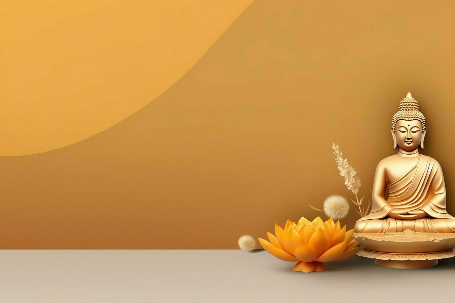 A buddha sits in in vesak buddha purnima day with copy space. Background for vesak festival day concept. Vesak celebration day greetings concept by AI Generated photo