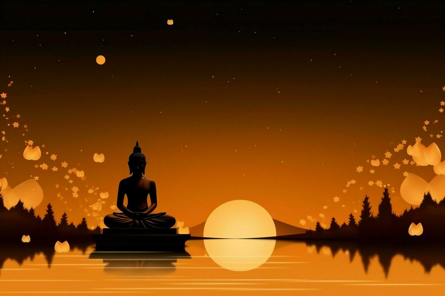 A buddha sits in in vesak buddha purnima day with copy space. Background for vesak festival day concept. Vesak celebration day greetings concept by AI Generated photo