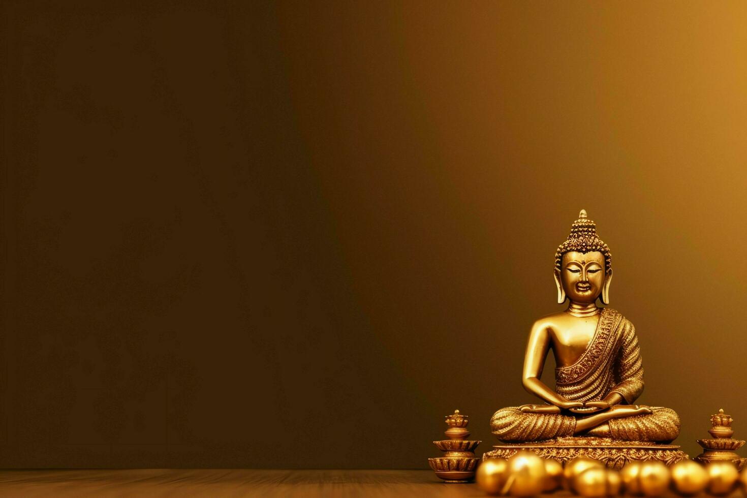 A buddha sits in in vesak buddha purnima day with copy space. Background for vesak festival day concept. Vesak celebration day greetings concept by AI Generated photo