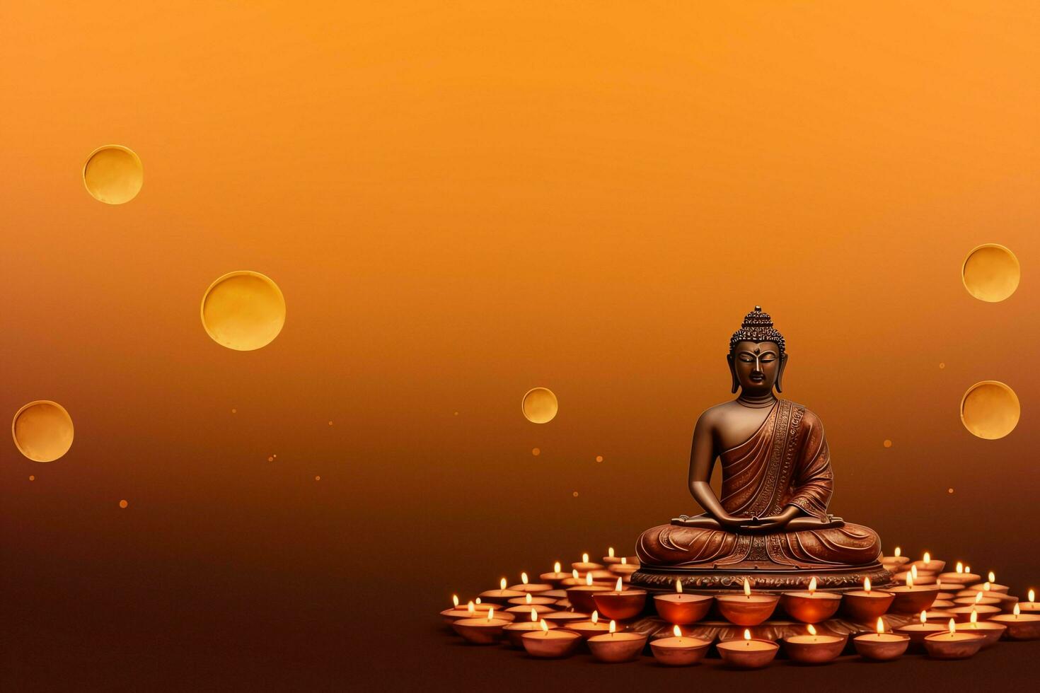 A buddha sits in in vesak buddha purnima day with copy space. Background for vesak festival day concept. Vesak celebration day greetings concept by AI Generated photo