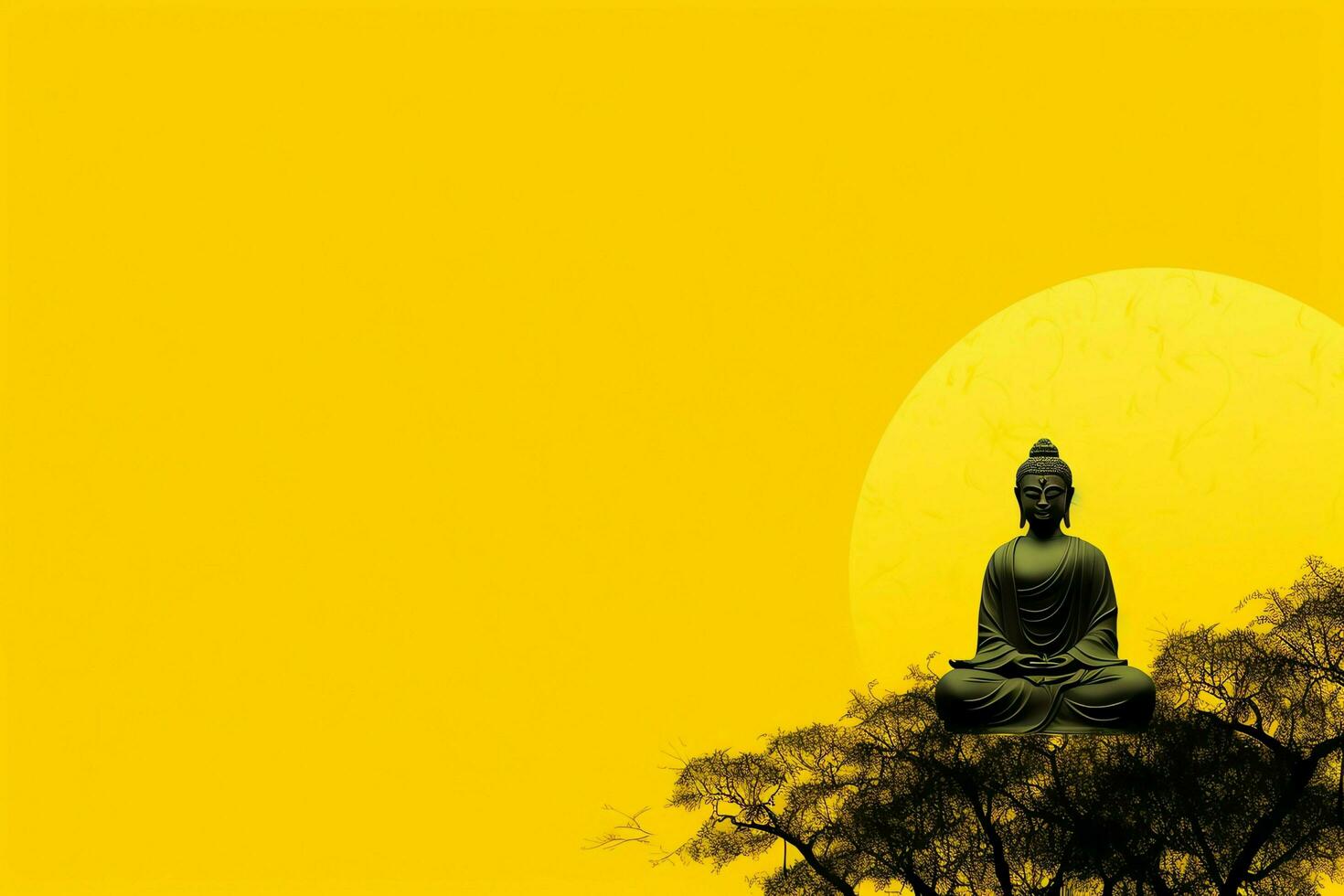 A buddha sits in in vesak buddha purnima day with copy space. Background for vesak festival day concept. Vesak celebration day greetings concept by AI Generated photo