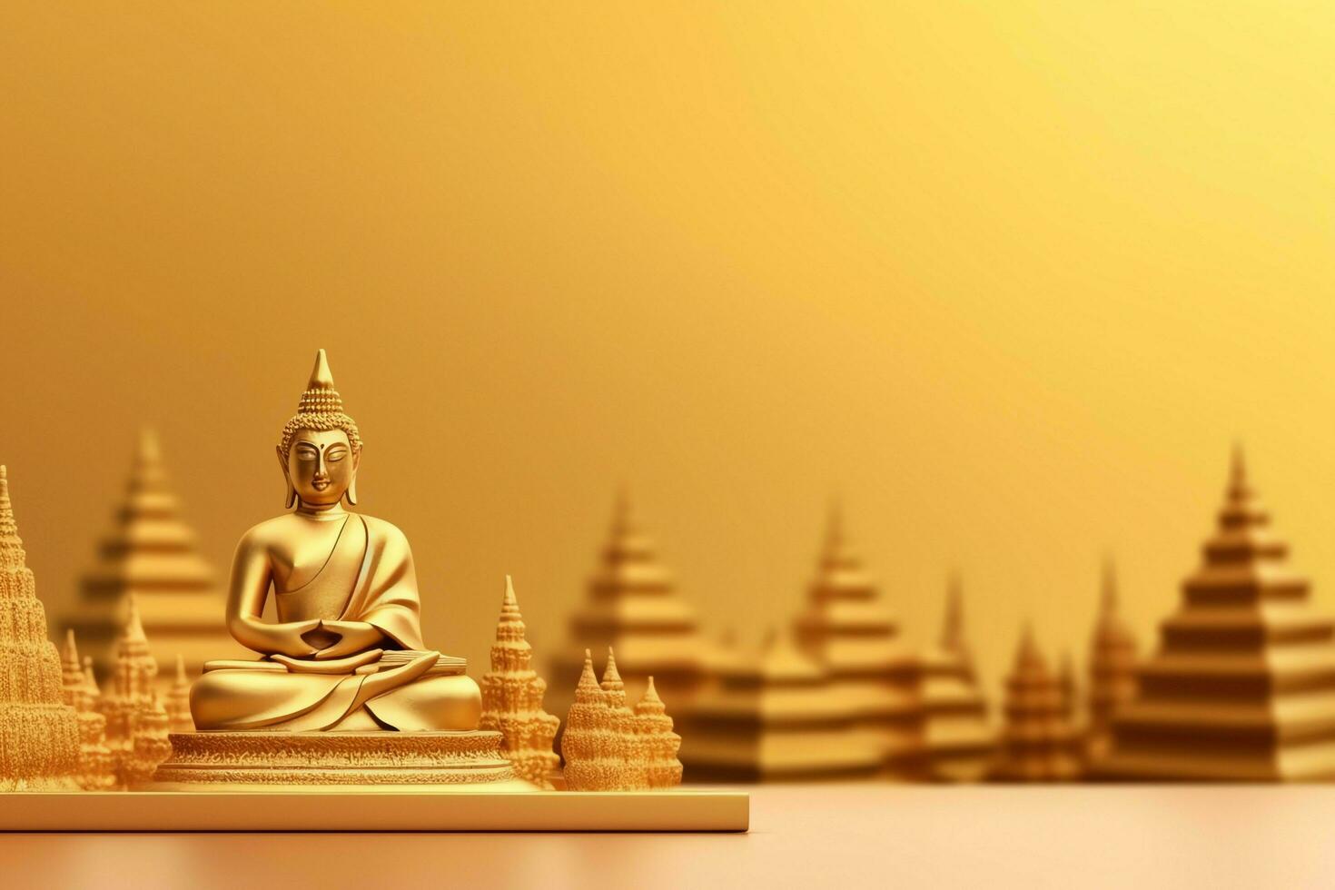 A buddha sits in in vesak buddha purnima day with copy space. Background for vesak festival day concept. Vesak celebration day greetings concept by AI Generated photo