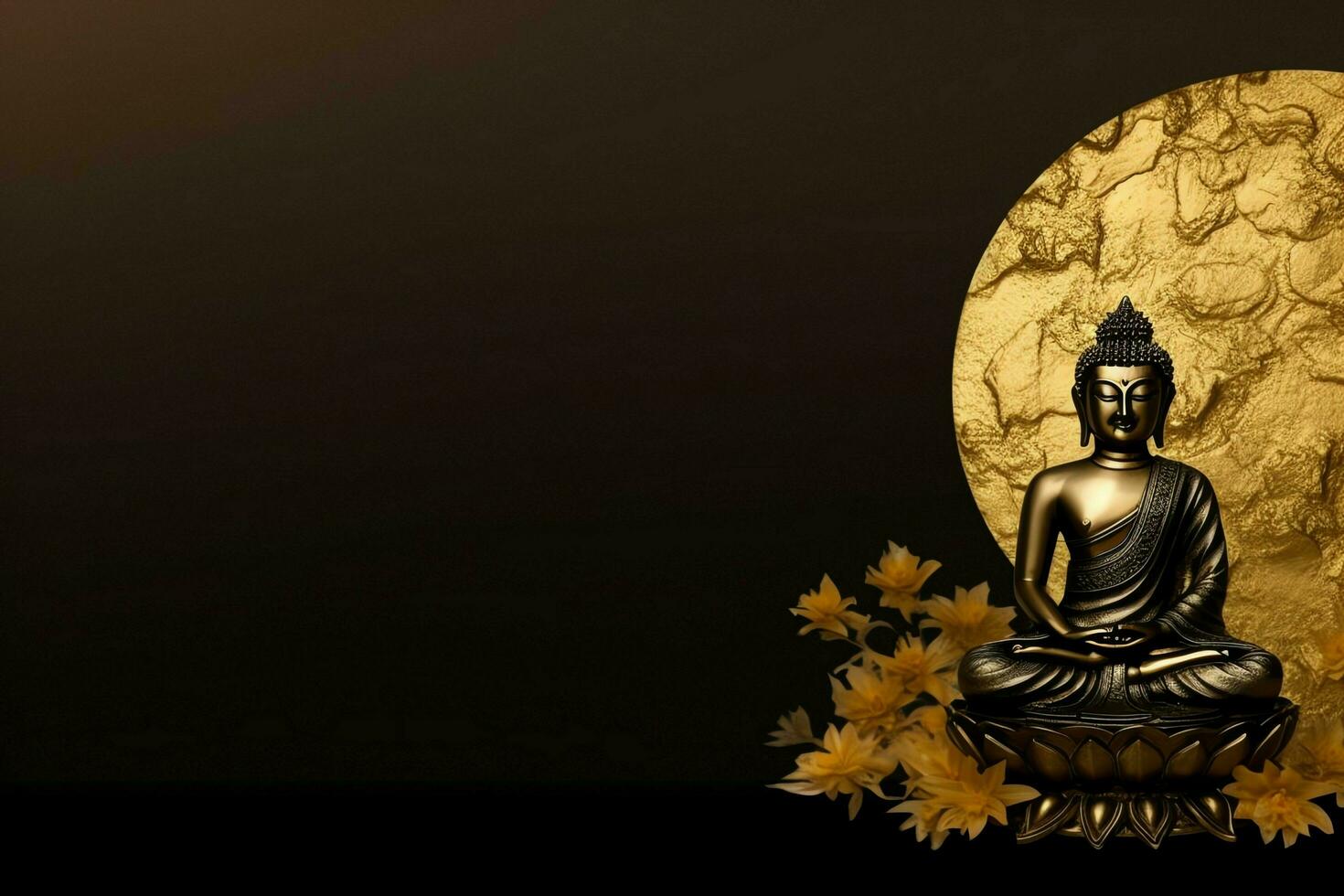 A buddha sits in in vesak buddha purnima day with copy space. Background for vesak festival day concept. Vesak celebration day greetings concept by AI Generated photo