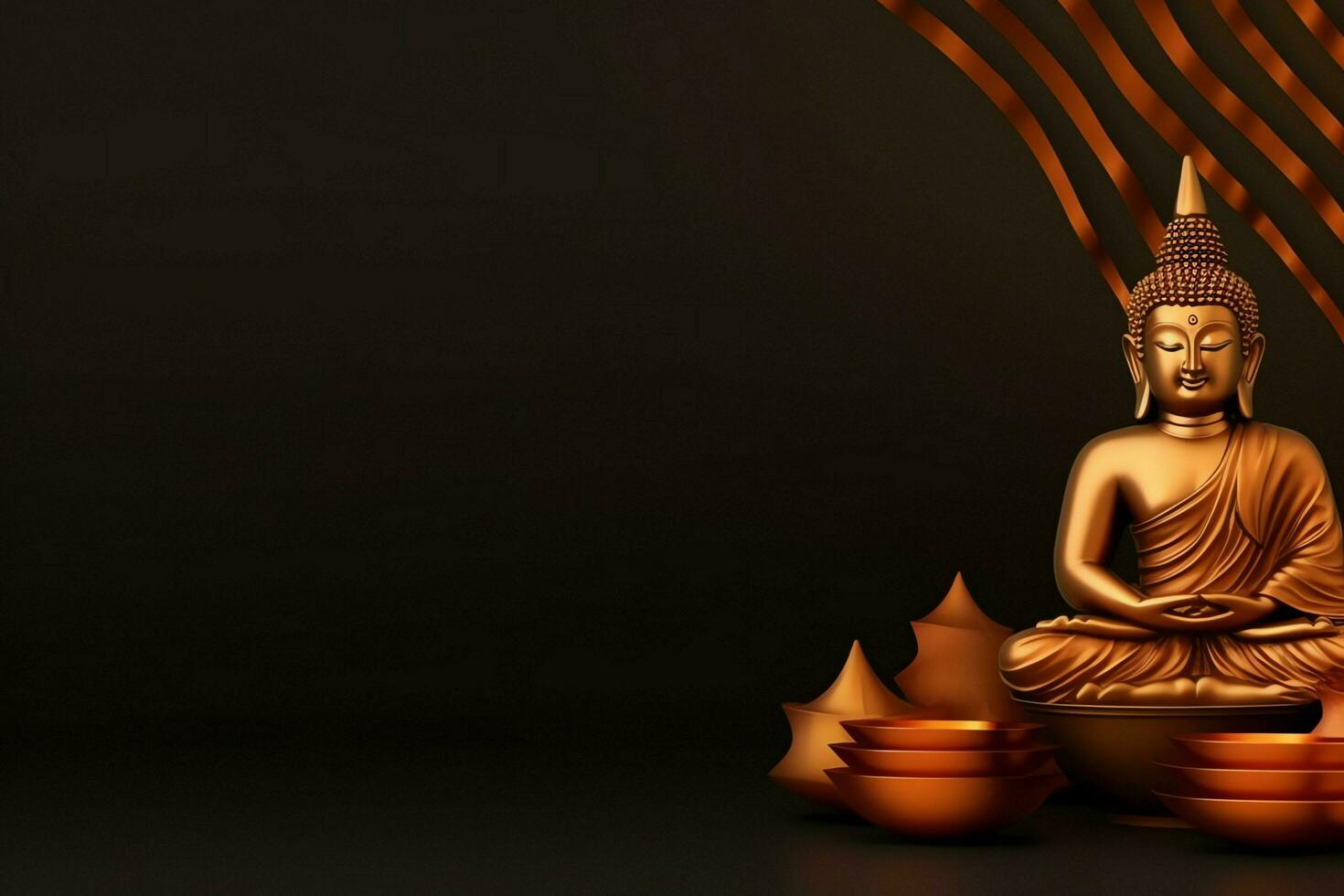 A buddha sits in in vesak buddha purnima day with copy space. Background for vesak festival day concept. Vesak celebration day greetings concept by AI Generated photo