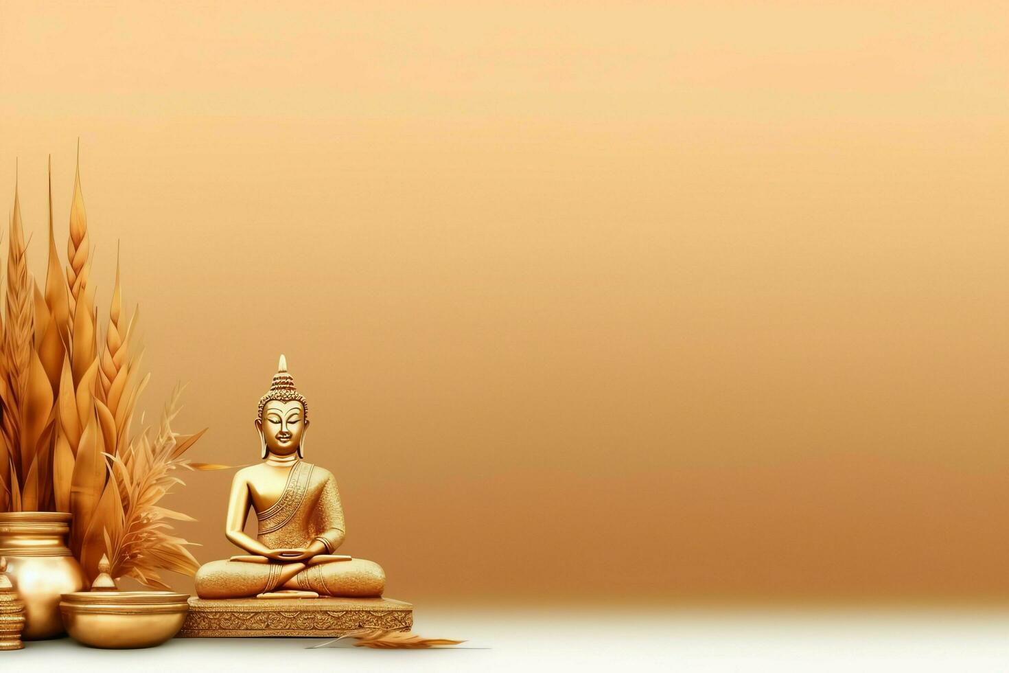 A buddha sits in in vesak buddha purnima day with copy space. Background for vesak festival day concept. Vesak celebration day greetings concept by AI Generated photo