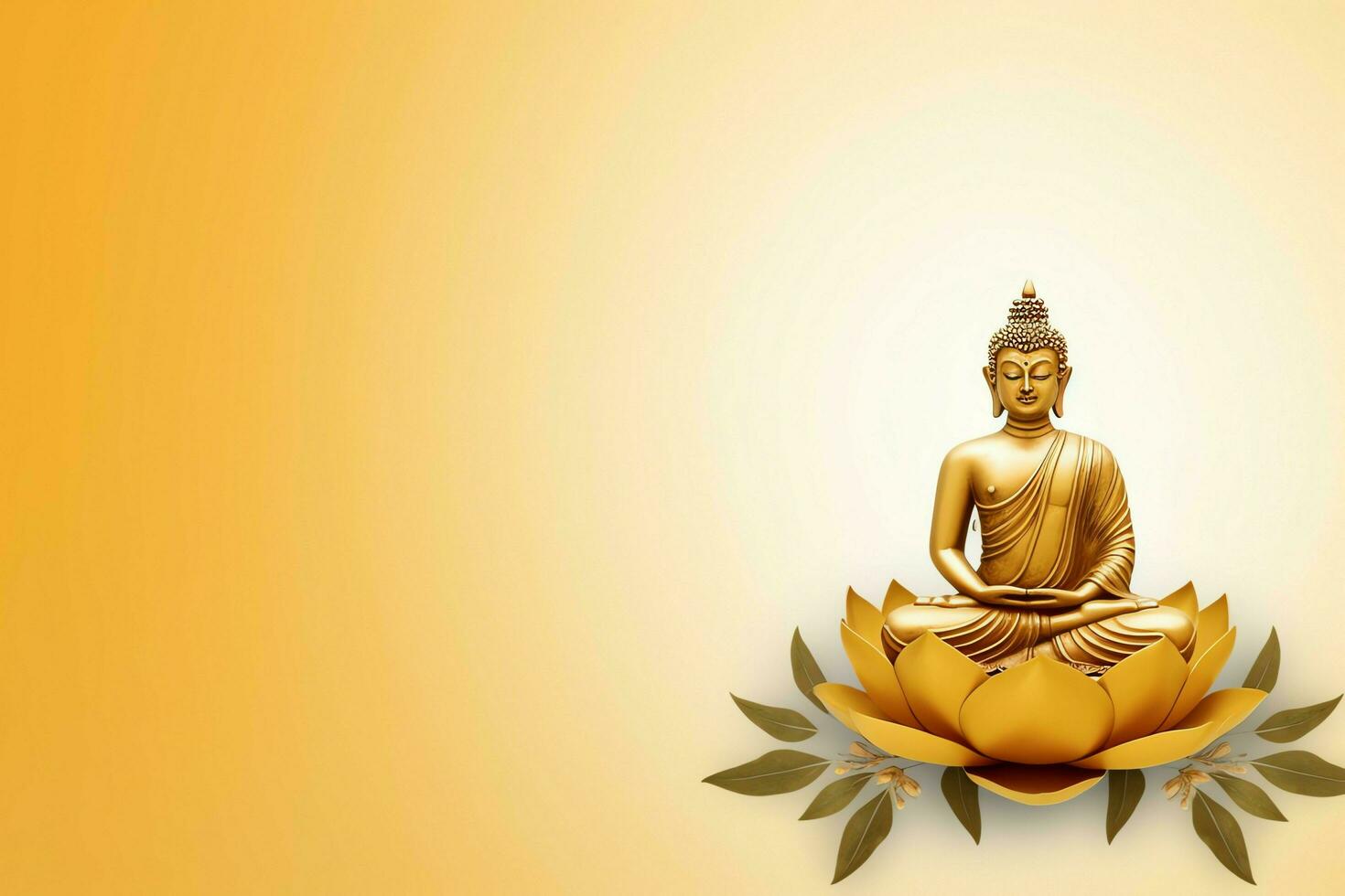 A buddha sits in in vesak buddha purnima day with copy space. Background for vesak festival day concept. Vesak celebration day greetings concept by AI Generated photo