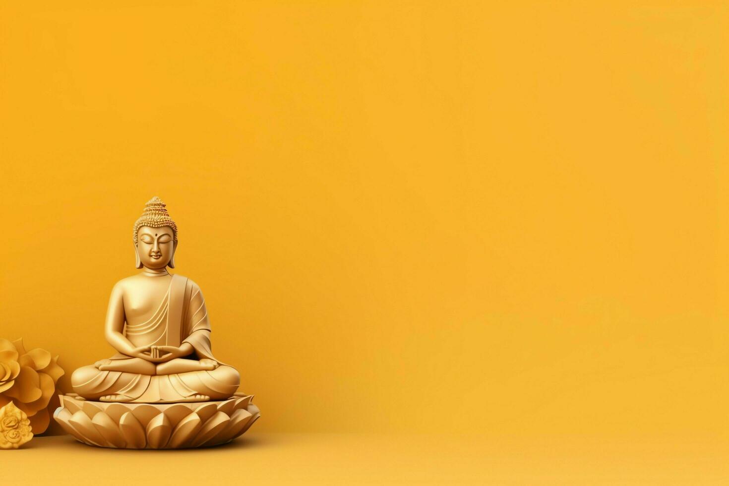 A buddha sits in in vesak buddha purnima day with copy space. Background for vesak festival day concept. Vesak celebration day greetings concept by AI Generated photo