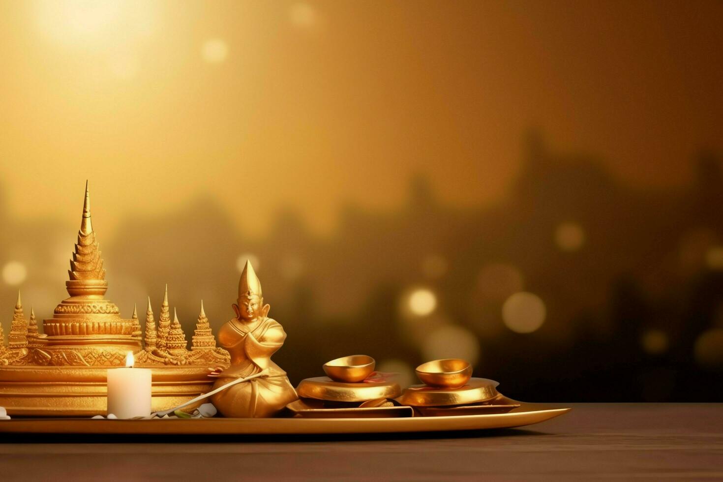 A buddha sits in in vesak buddha purnima day with copy space. Background for vesak festival day concept. Vesak celebration day greetings concept by AI Generated photo