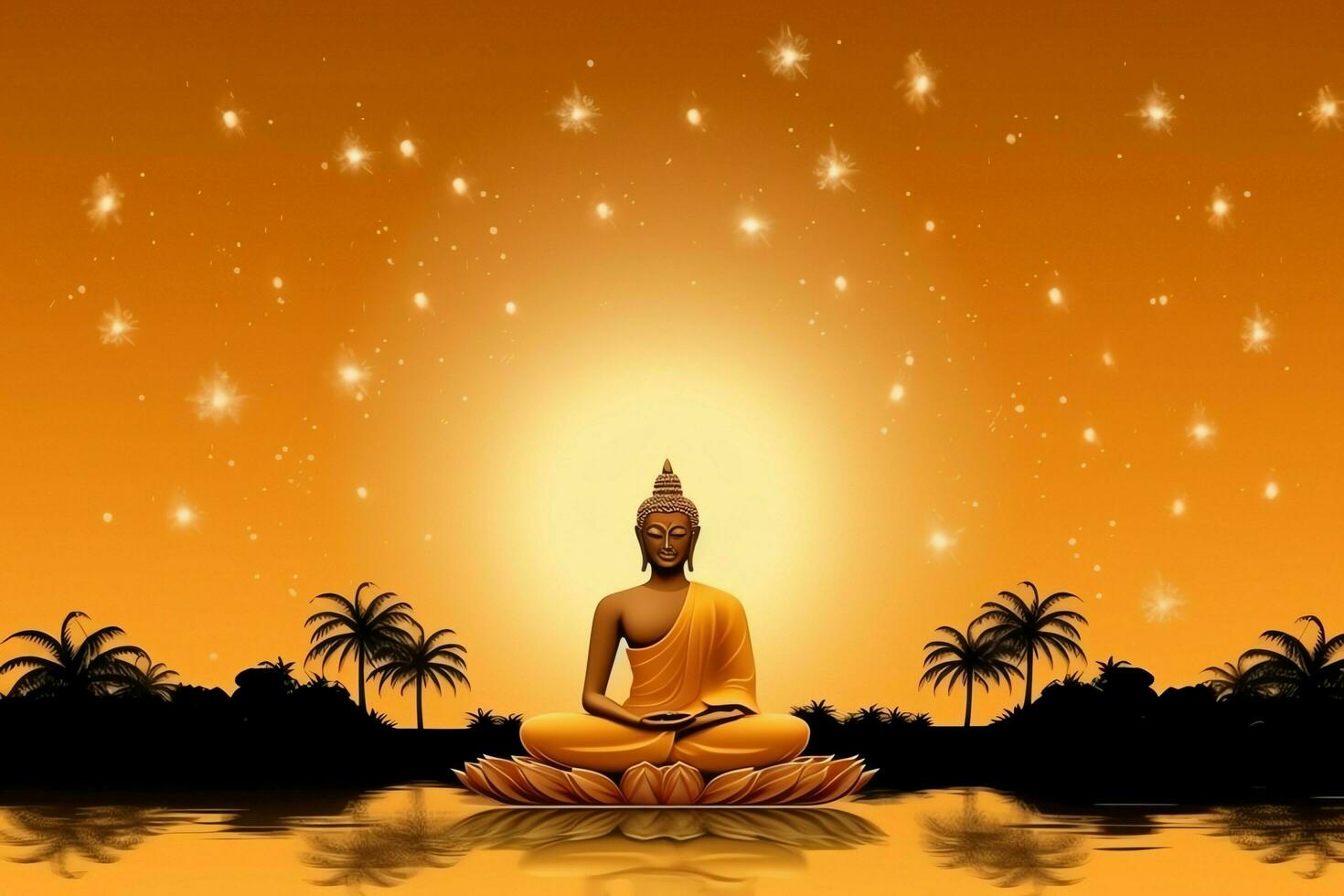A buddha sits in in vesak buddha purnima day with copy space. Background for vesak festival day concept. Vesak celebration day greetings concept by AI Generated photo