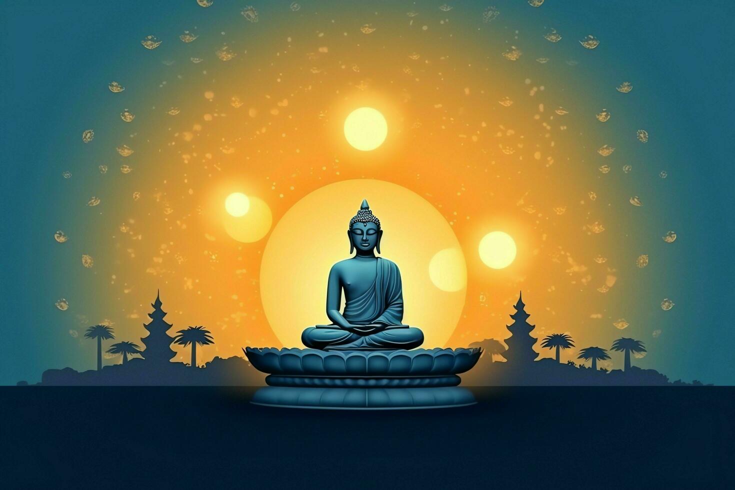 A buddha sits in in vesak buddha purnima day with copy space. Background for vesak festival day concept. Vesak celebration day greetings concept by AI Generated photo