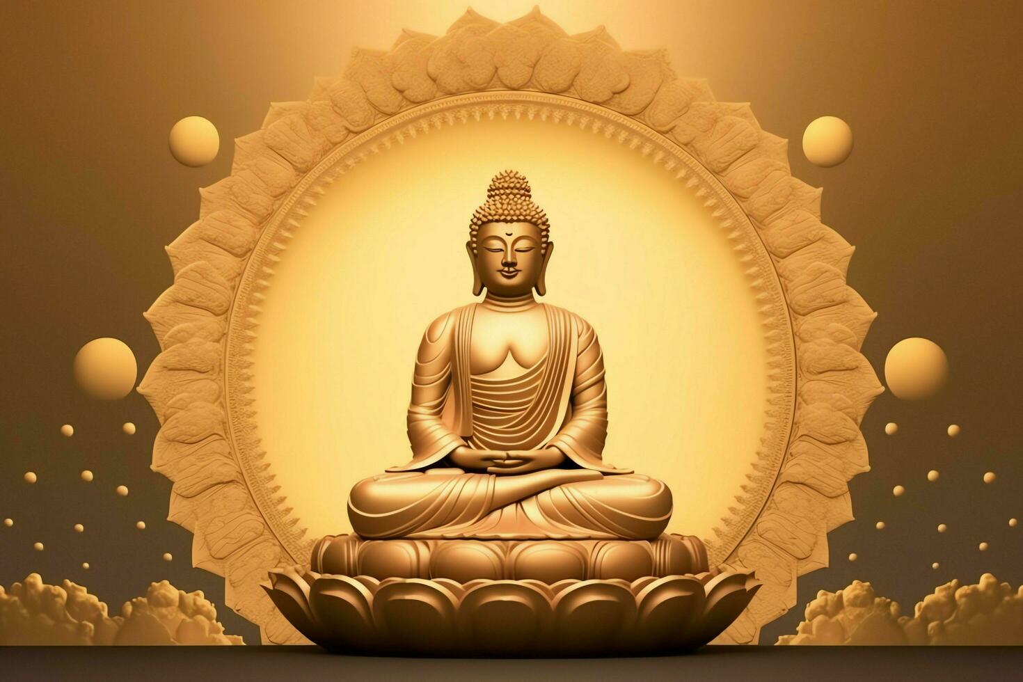 A buddha sits in in vesak buddha purnima day with copy space. Background for vesak festival day concept. Vesak celebration day greetings concept by AI Generated photo
