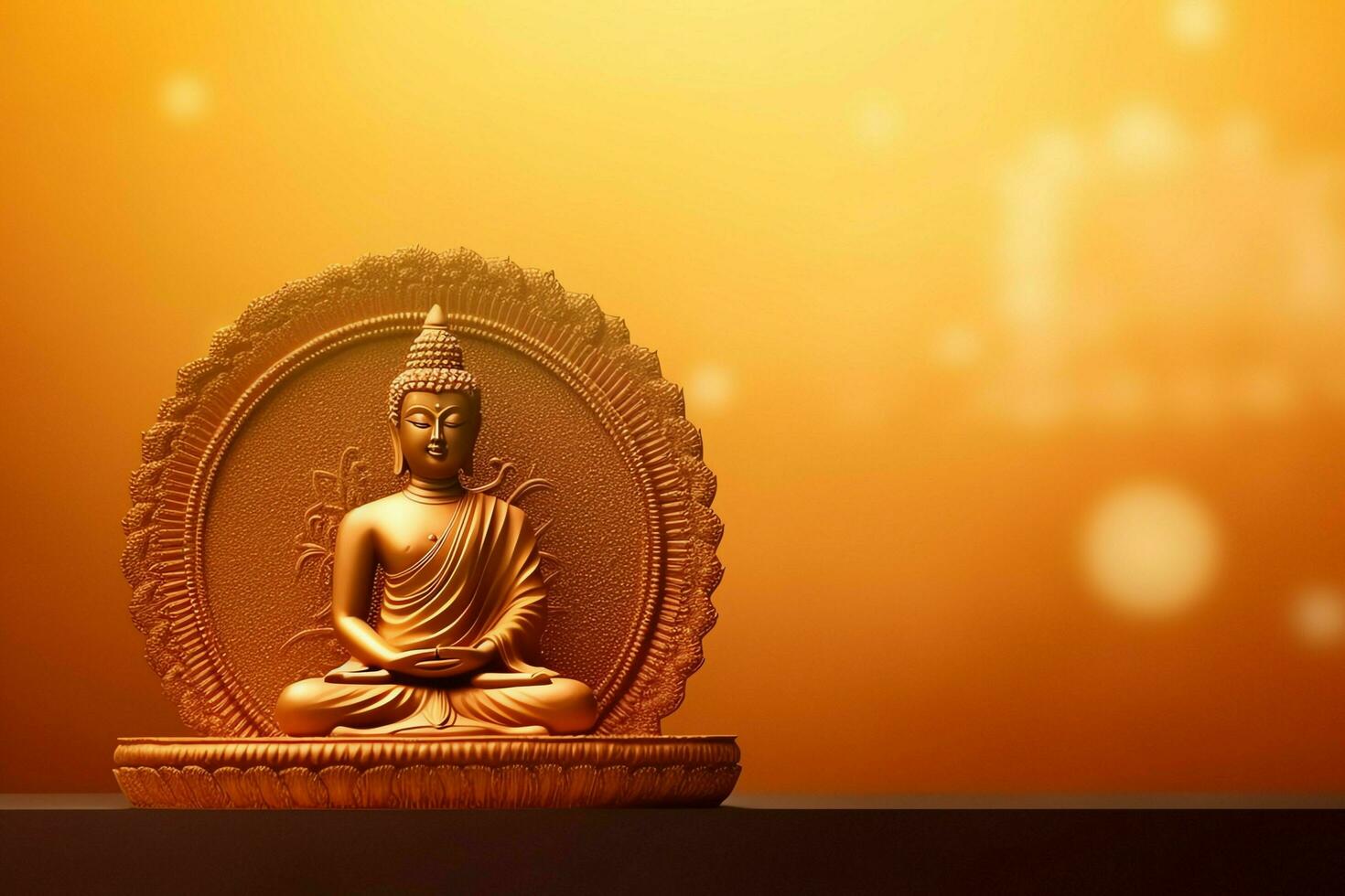 A buddha sits in in vesak buddha purnima day with copy space. Background for vesak festival day concept. Vesak celebration day greetings concept by AI Generated photo