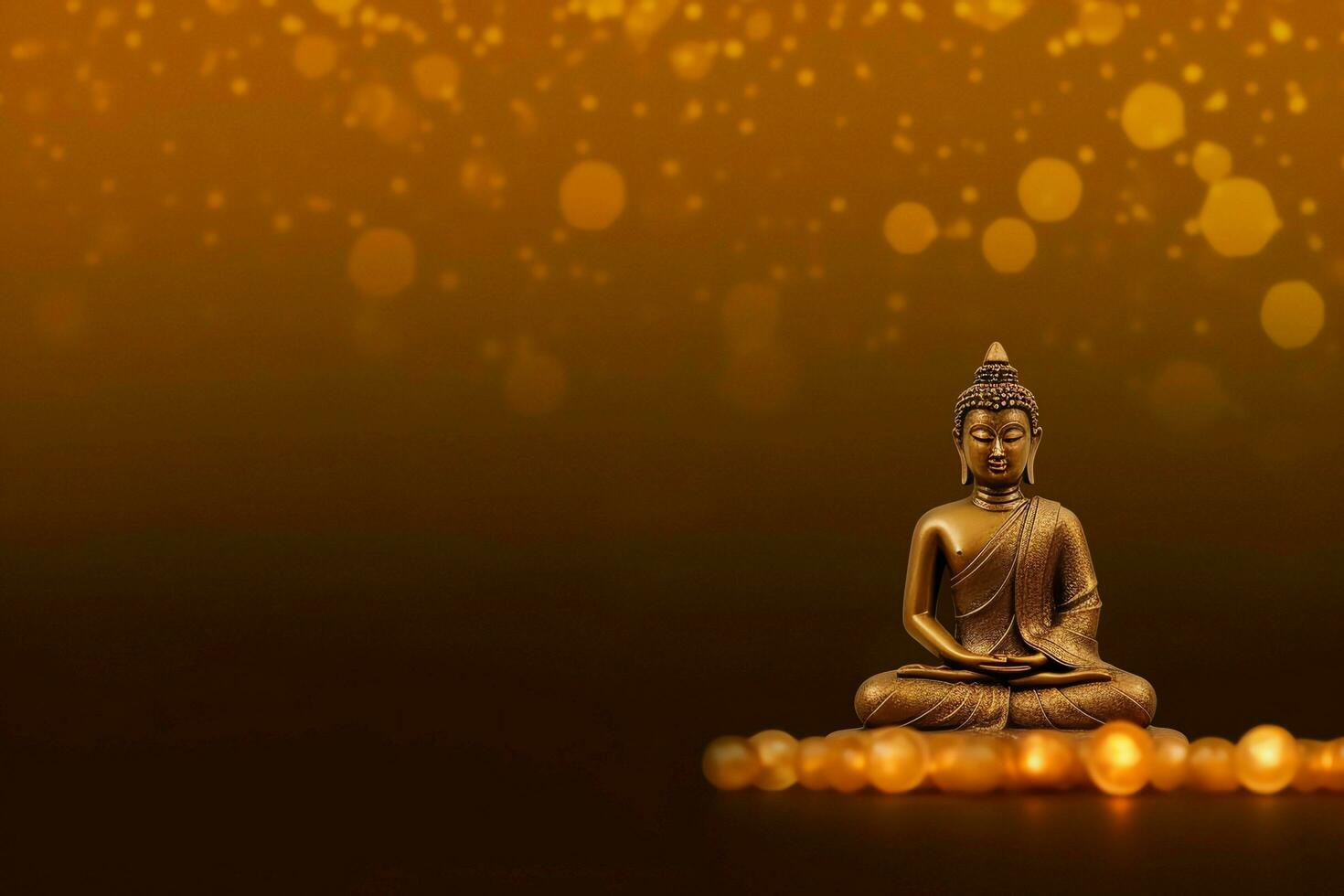 A buddha sits in in vesak buddha purnima day with copy space. Background for vesak festival day concept. Vesak celebration day greetings concept by AI Generated photo