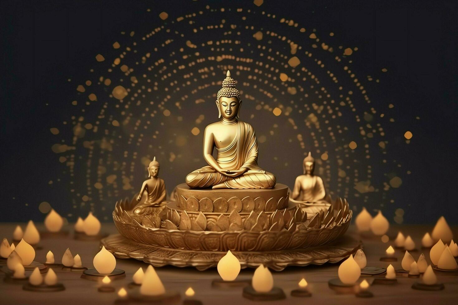 A buddha sits in in vesak buddha purnima day with copy space. Background for vesak festival day concept. Vesak celebration day greetings concept by AI Generated photo