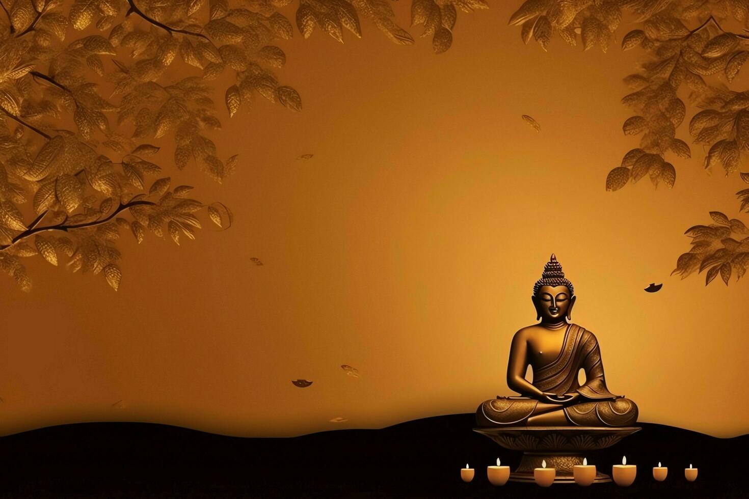 A buddha sits in in vesak buddha purnima day with copy space. Background for vesak festival day concept. Vesak celebration day greetings concept by AI Generated photo