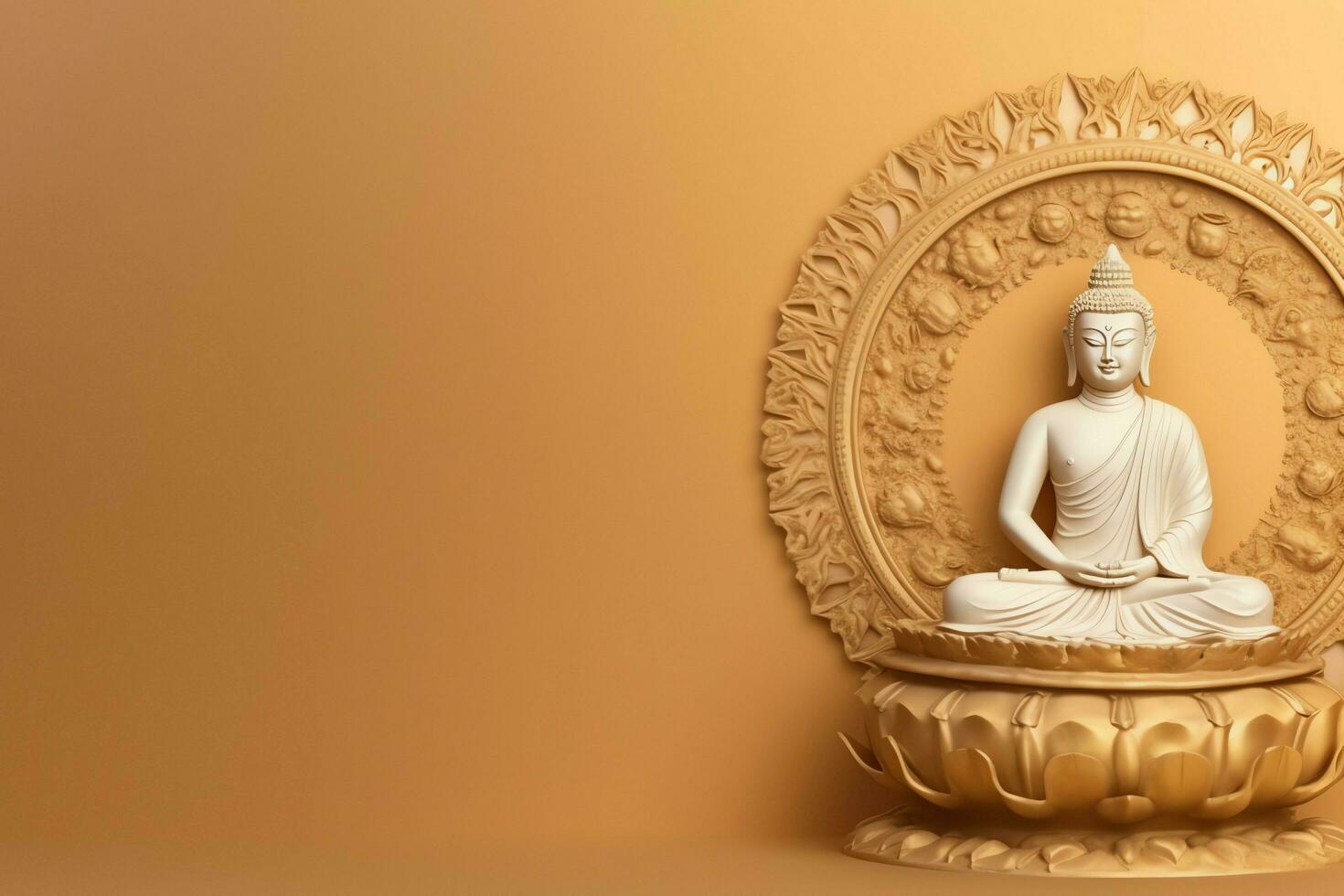 A buddha sits in in vesak buddha purnima day with copy space. Background for vesak festival day concept. Vesak celebration day greetings concept by AI Generated photo
