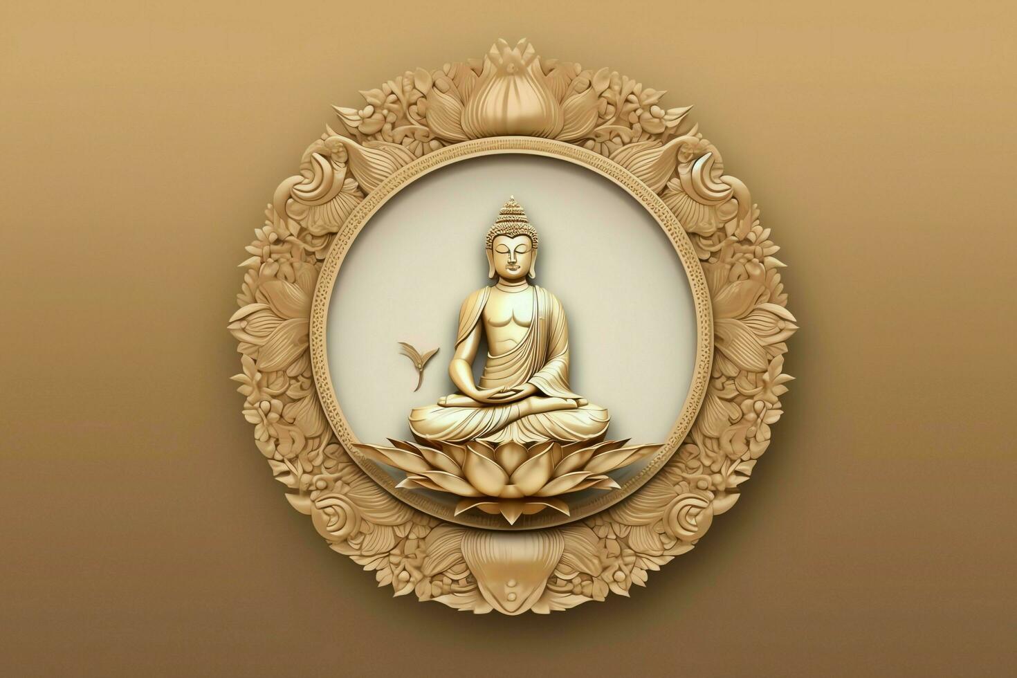 A buddha sits in in vesak buddha purnima day with copy space. Background for vesak festival day concept. Vesak celebration day greetings concept by AI Generated photo