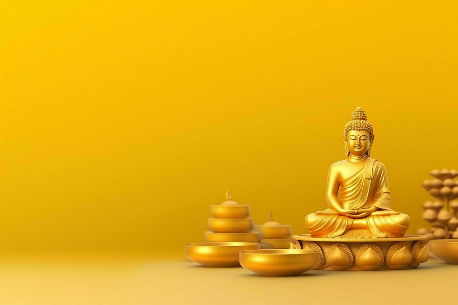 A buddha sits in in vesak buddha purnima day with copy space. Background for vesak festival day concept. Vesak celebration day greetings concept by AI Generated photo