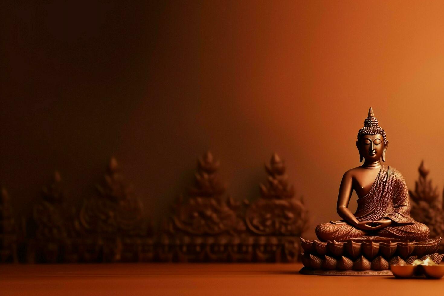 A buddha sits in in vesak buddha purnima day with copy space. Background for vesak festival day concept. Vesak celebration day greetings concept by AI Generated photo
