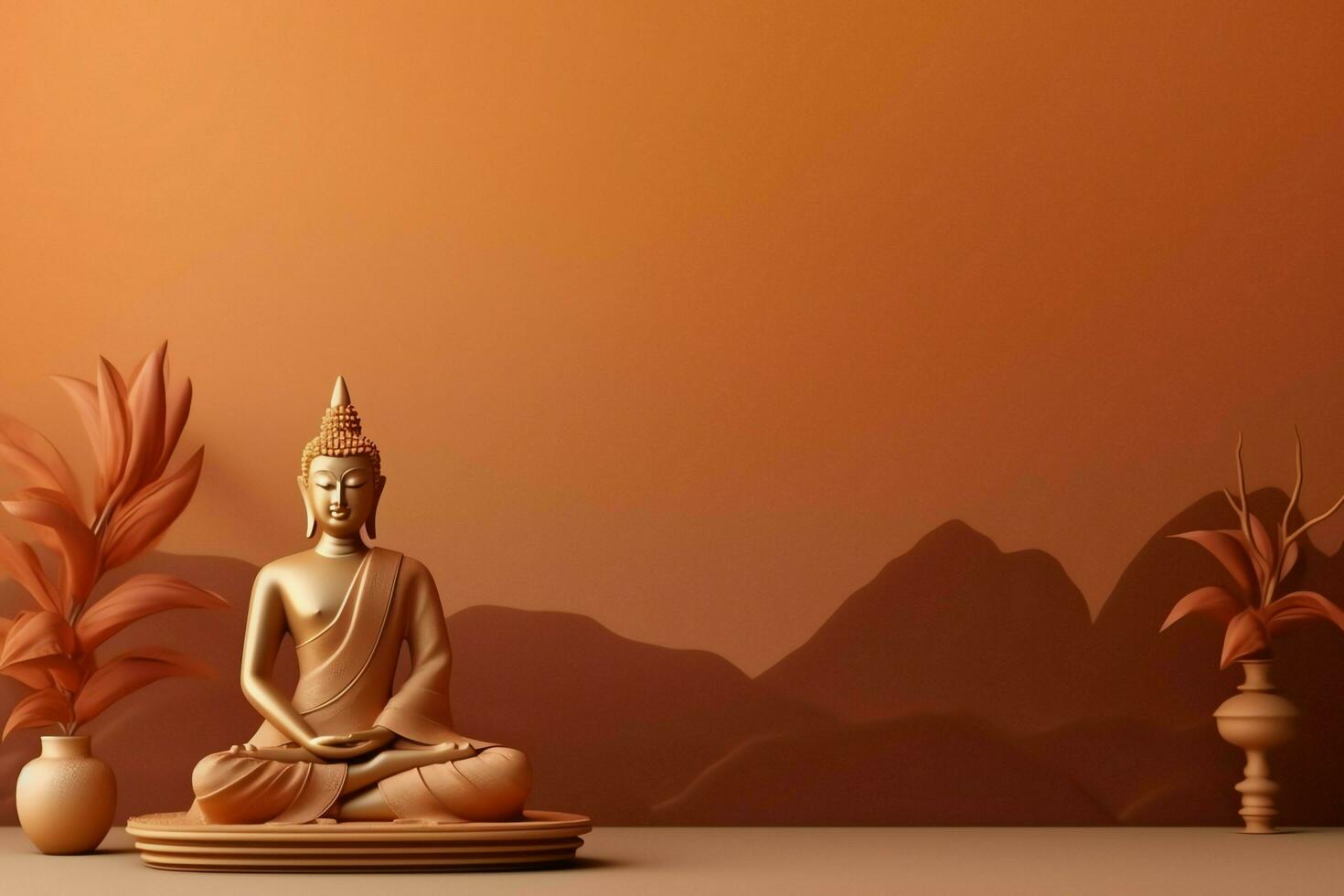 A buddha sits in in vesak buddha purnima day with copy space. Background for vesak festival day concept. Vesak celebration day greetings concept by AI Generated photo