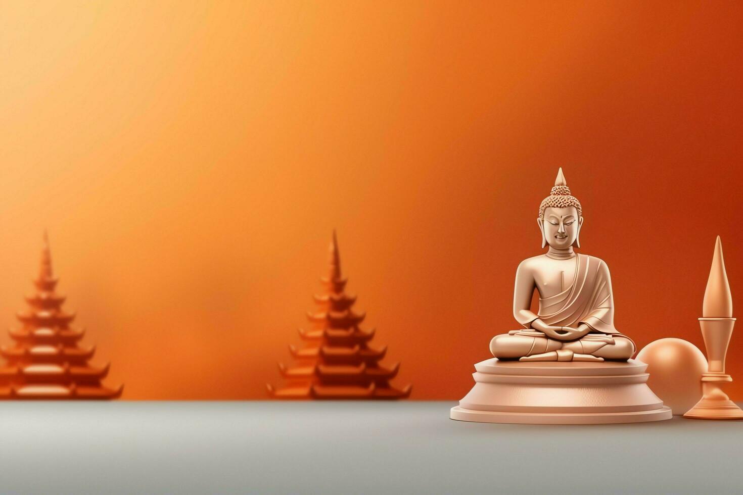 A buddha sits in in vesak buddha purnima day with copy space. Background for vesak festival day concept. Vesak celebration day greetings concept by AI Generated photo