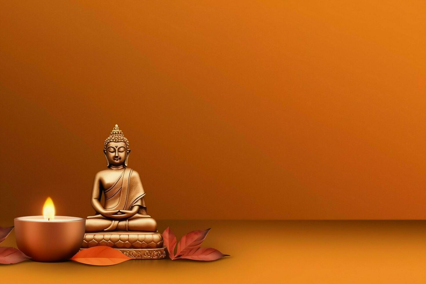 A buddha sits in in vesak buddha purnima day with copy space. Background for vesak festival day concept. Vesak celebration day greetings concept by AI Generated photo