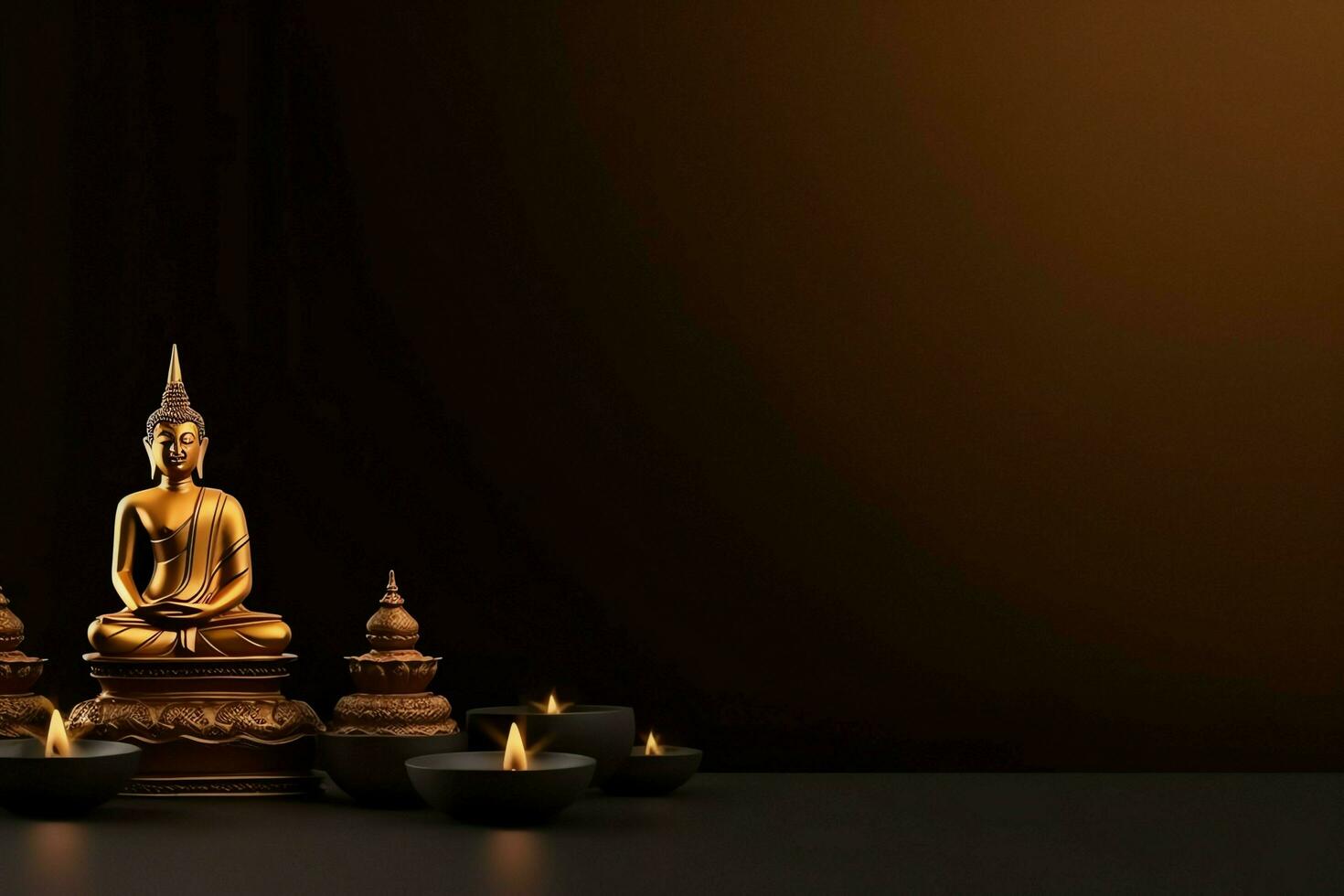 A buddha sits in in vesak buddha purnima day with copy space. Background for vesak festival day concept. Vesak celebration day greetings concept by AI Generated photo