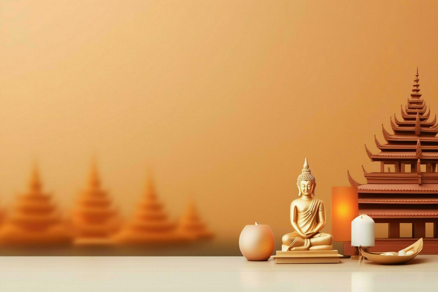 A buddha sits in in vesak buddha purnima day with copy space. Background for vesak festival day concept. Vesak celebration day greetings concept by AI Generated photo
