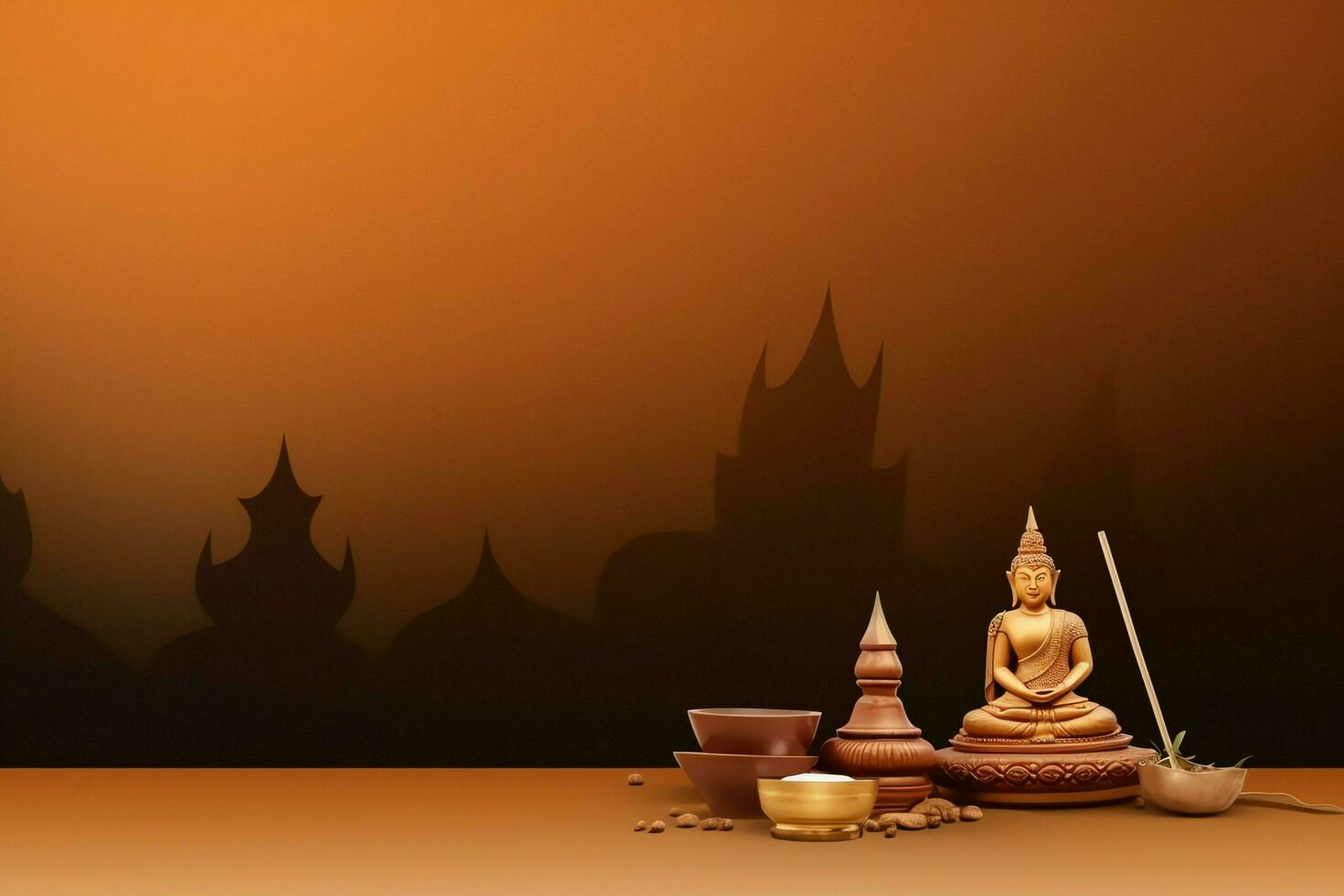 A buddha sits in in vesak buddha purnima day with copy space. Background for vesak festival day concept. Vesak celebration day greetings concept by AI Generated photo