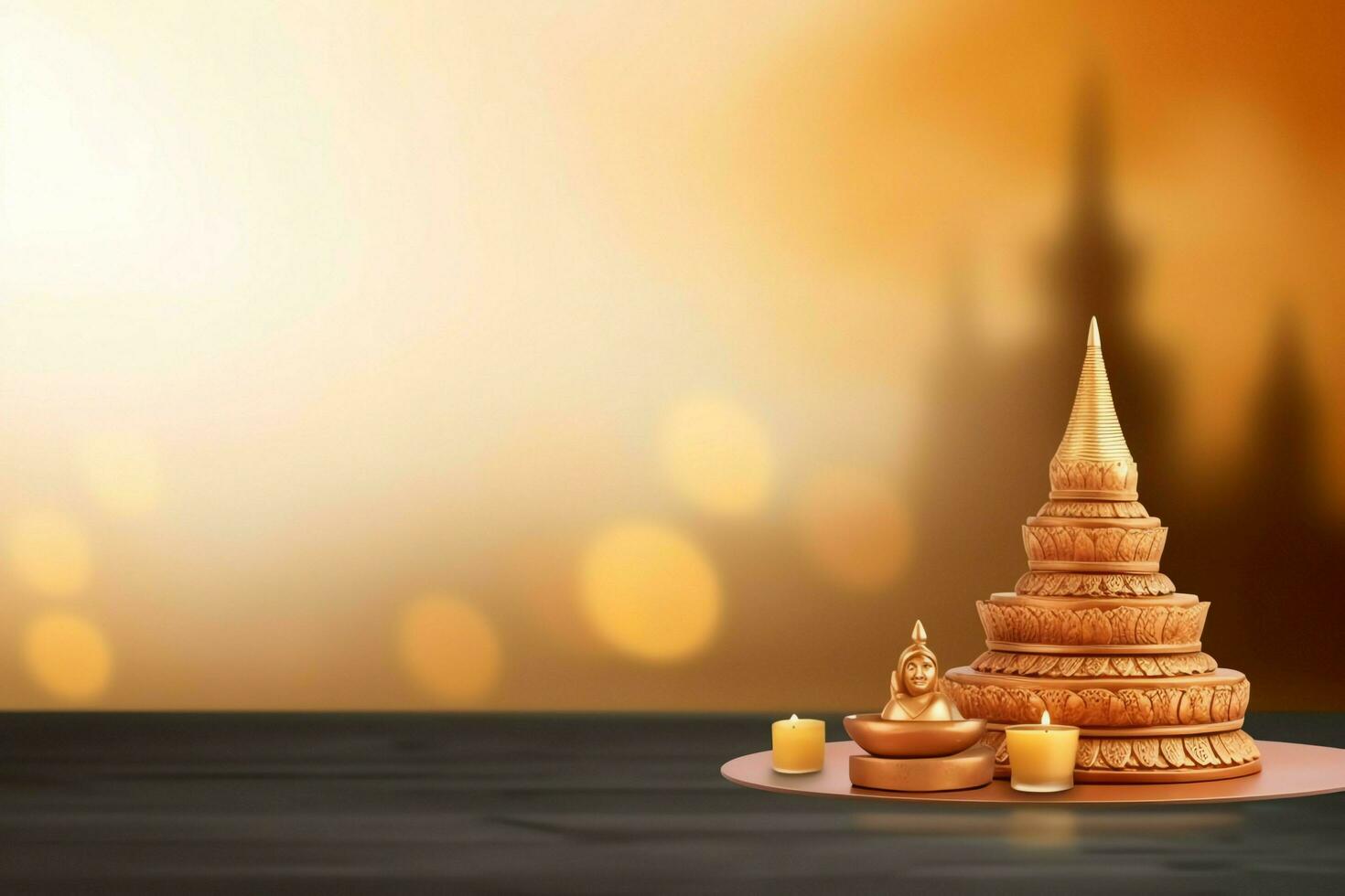 A buddha sits in in vesak buddha purnima day with copy space. Background for vesak festival day concept. Vesak celebration day greetings concept by AI Generated photo