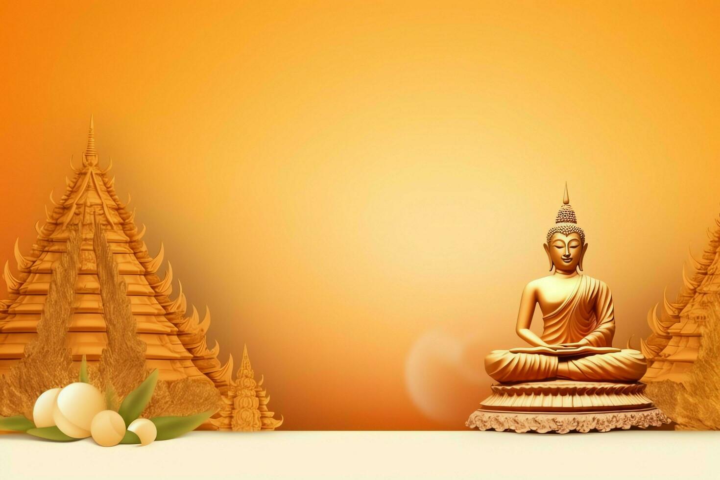 A buddha sits in in vesak buddha purnima day with copy space. Background for vesak festival day concept. Vesak celebration day greetings concept by AI Generated photo