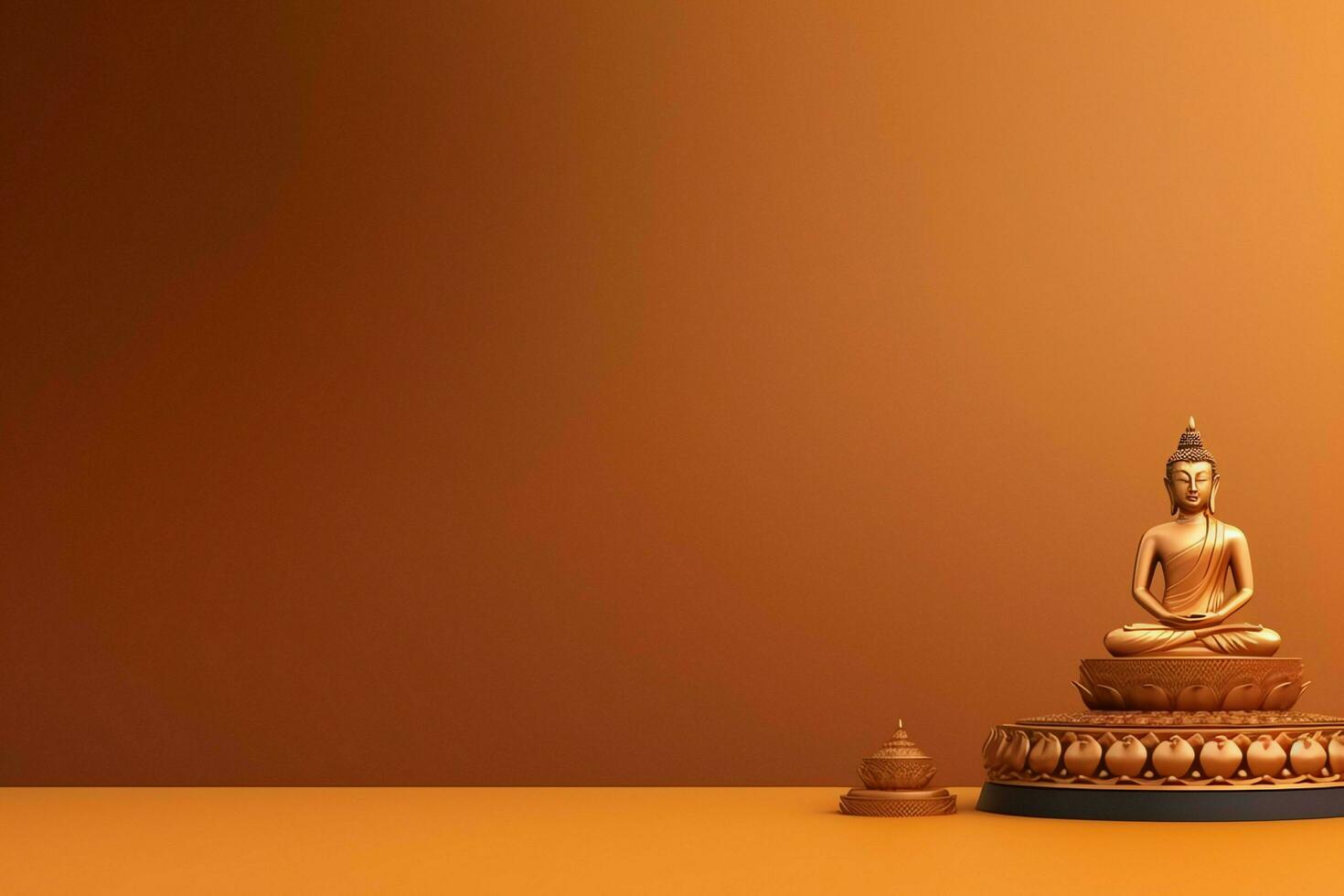 A buddha sits in in vesak buddha purnima day with copy space. Background for vesak festival day concept. Vesak celebration day greetings concept by AI Generated photo