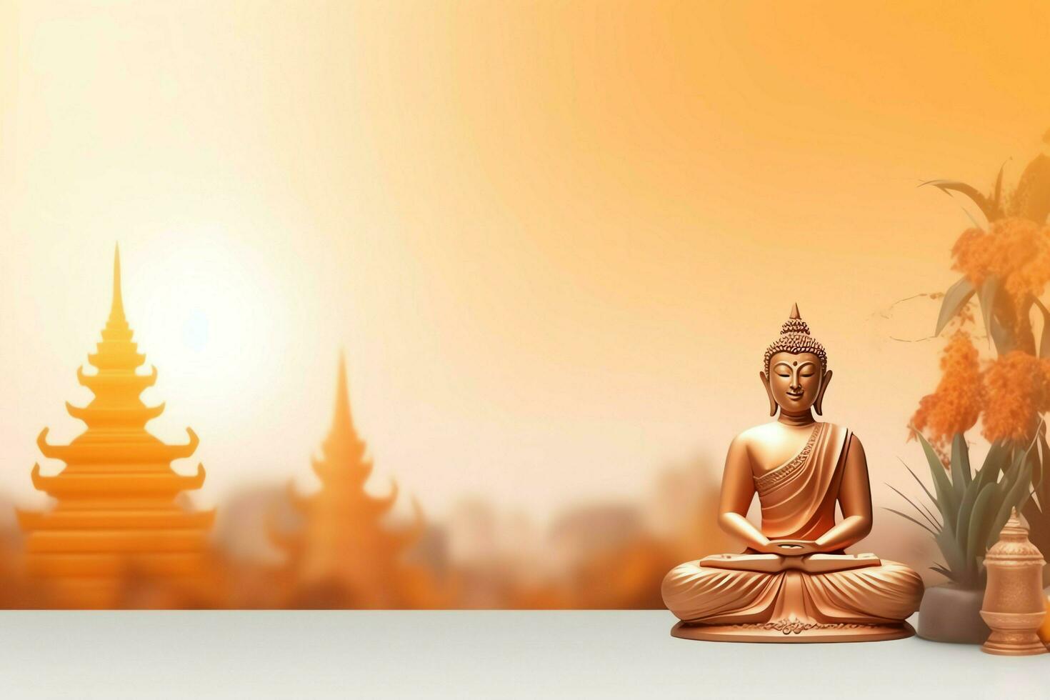 A buddha sits in in vesak buddha purnima day with copy space. Background for vesak festival day concept. Vesak celebration day greetings concept by AI Generated photo