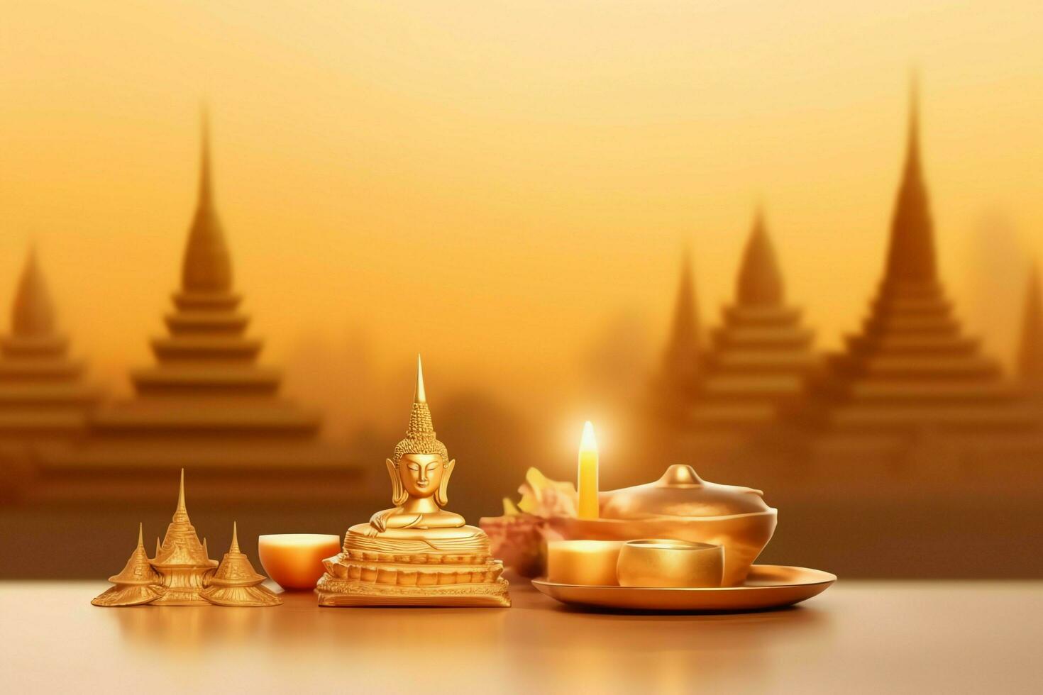 A buddha sits in in vesak buddha purnima day with copy space. Background for vesak festival day concept. Vesak celebration day greetings concept by AI Generated photo