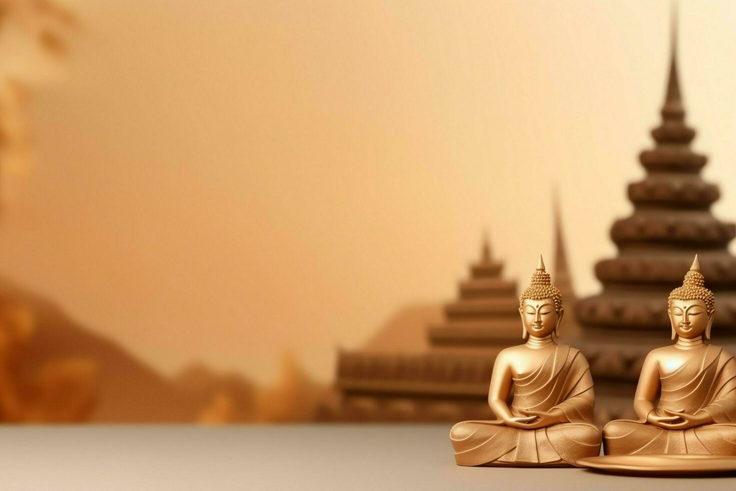A buddha sits in in vesak buddha purnima day with copy space. Background for vesak festival day concept. Vesak celebration day greetings concept by AI Generated photo