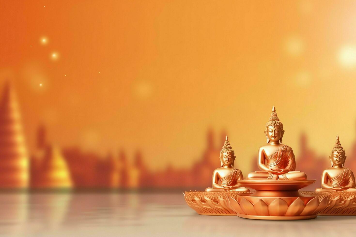 A buddha sits in in vesak buddha purnima day with copy space. Background for vesak festival day concept. Vesak celebration day greetings concept by AI Generated photo