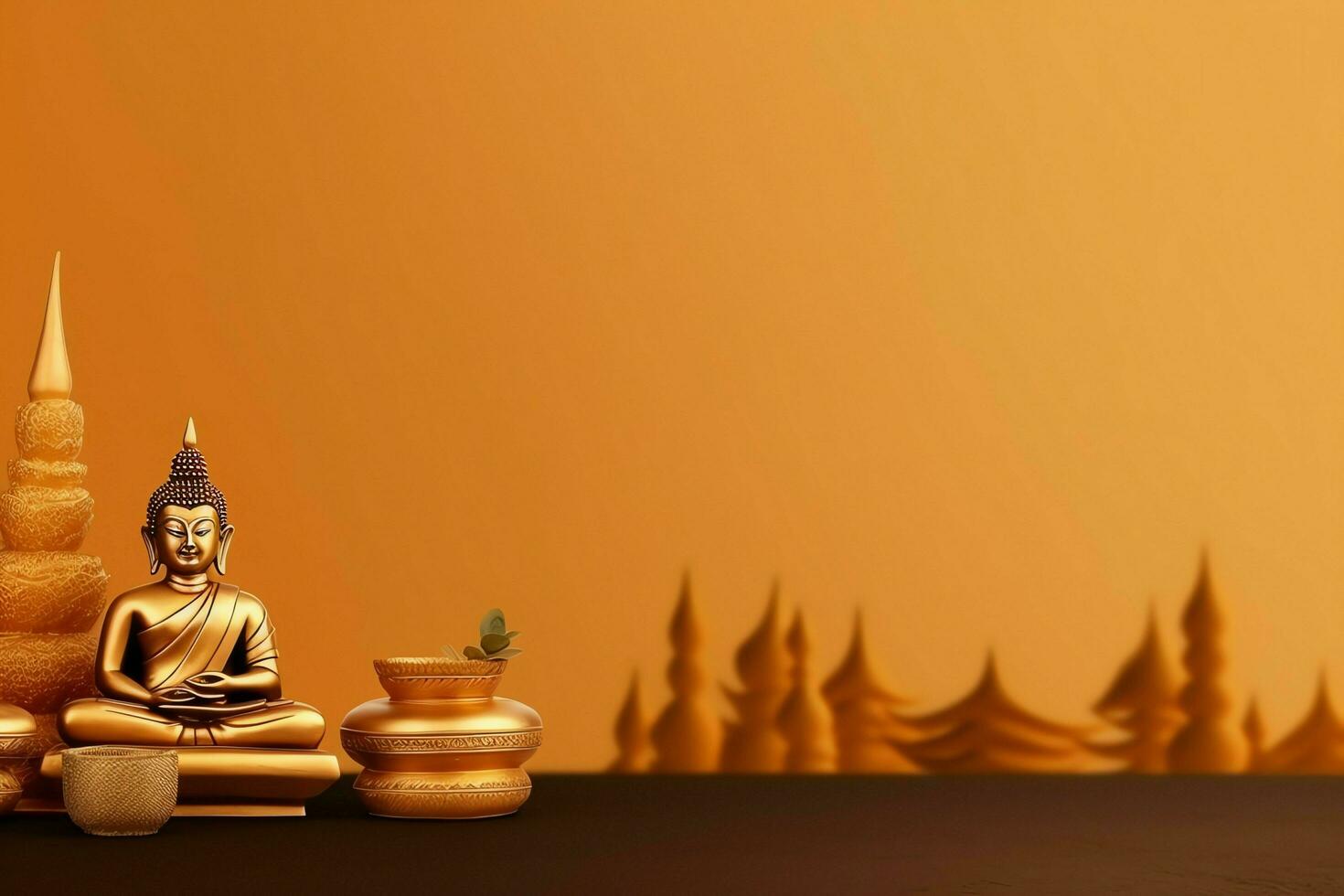 A buddha sits in in vesak buddha purnima day with copy space. Background for vesak festival day concept. Vesak celebration day greetings concept by AI Generated photo
