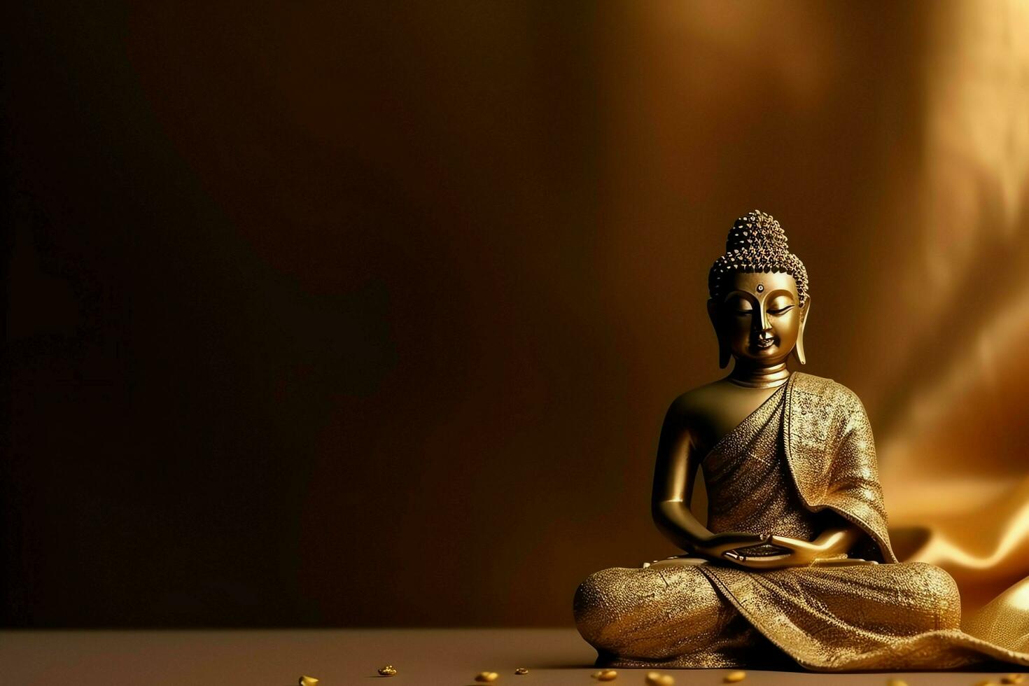 A buddha sits in in vesak buddha purnima day with copy space. Background for vesak festival day concept. Vesak celebration day greetings concept by AI Generated photo