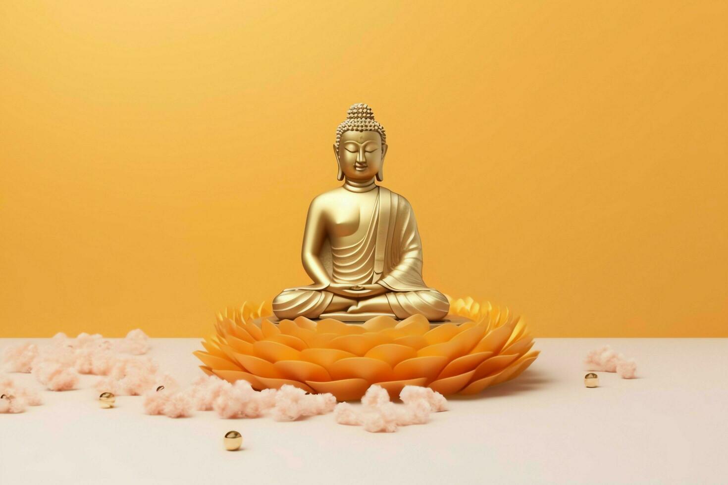 A buddha sits in in vesak buddha purnima day with copy space. Background for vesak festival day concept. Vesak celebration day greetings concept by AI Generated photo