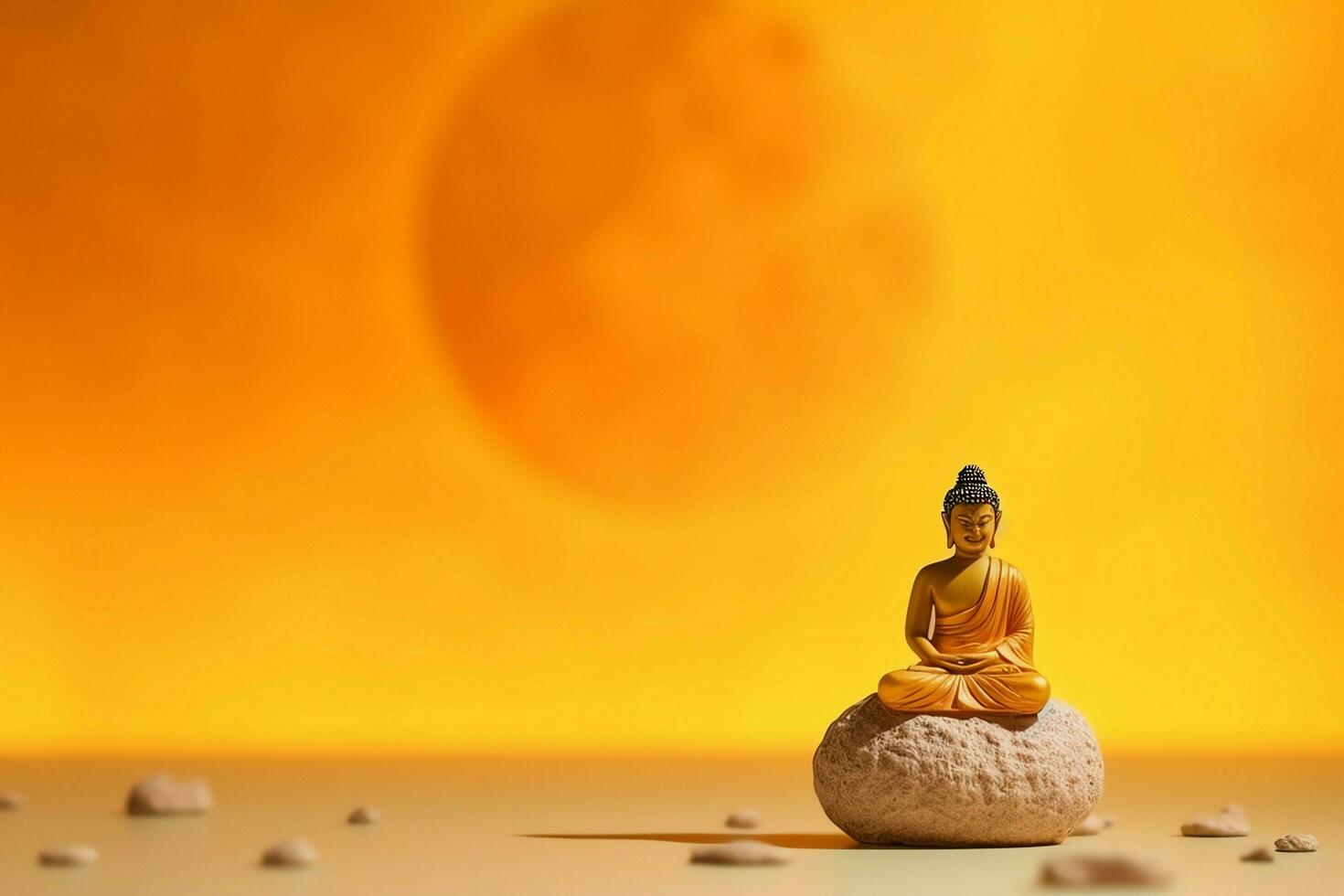 A buddha sits in in vesak buddha purnima day with copy space. Background for vesak festival day concept. Vesak celebration day greetings concept by AI Generated photo