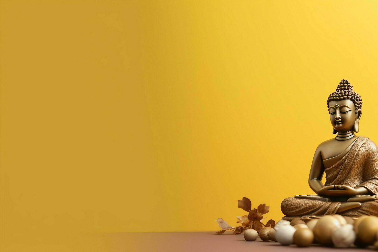 A buddha sits in in vesak buddha purnima day with copy space. Background for vesak festival day concept. Vesak celebration day greetings concept by AI Generated photo