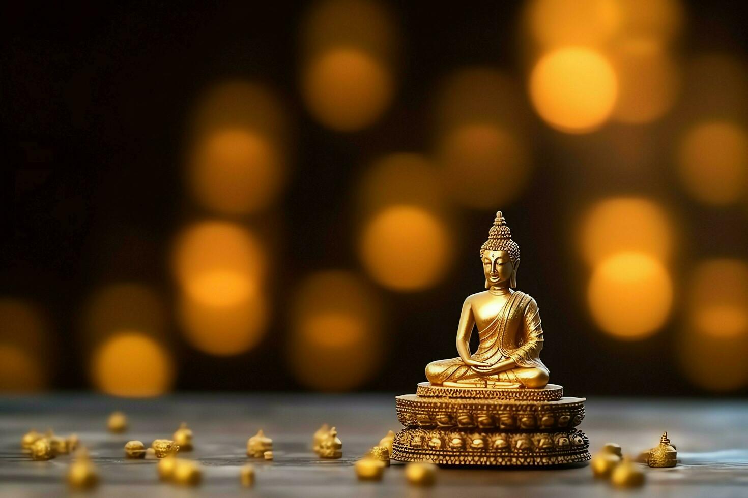 A buddha sits in in vesak buddha purnima day with copy space. Background for vesak festival day concept. Vesak celebration day greetings concept by AI Generated photo