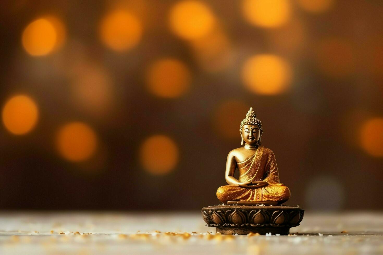 A buddha sits in in vesak buddha purnima day with copy space. Background for vesak festival day concept. Vesak celebration day greetings concept by AI Generated photo