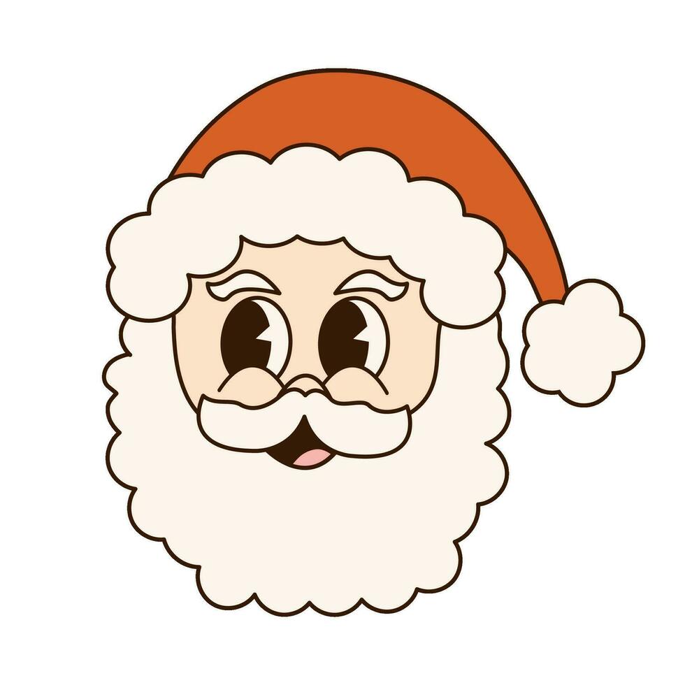 Groovy 70s Christmas sticker. Cartoon character in trendy retro style, comic mascot. Santa Claus vector
